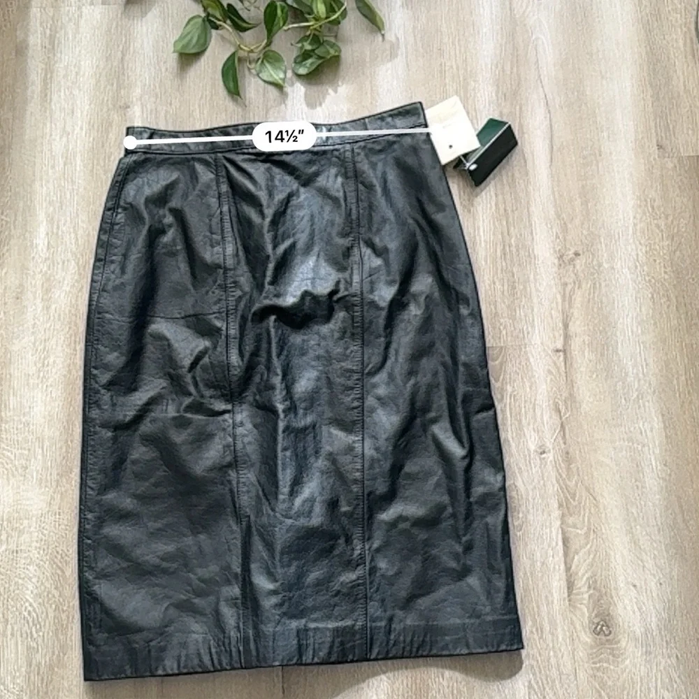 VTG NWT Black Leather Knee Length Skirt